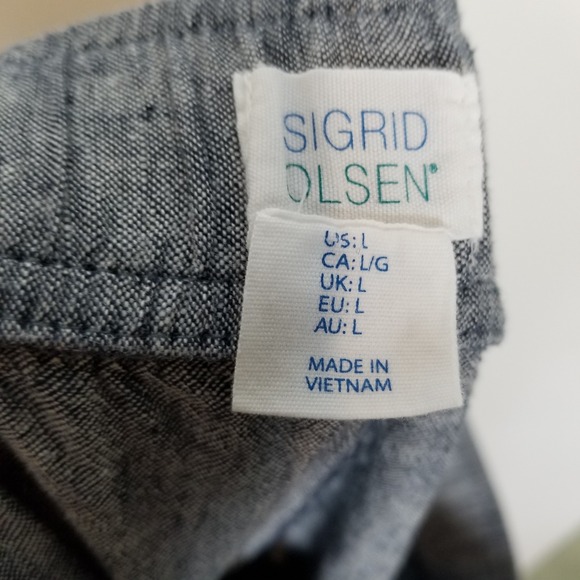 Sigrid Olsen Women Linen Blend Wide Leg Pants Sz L Gray Electric Waist Crop - Picture 7 of 8